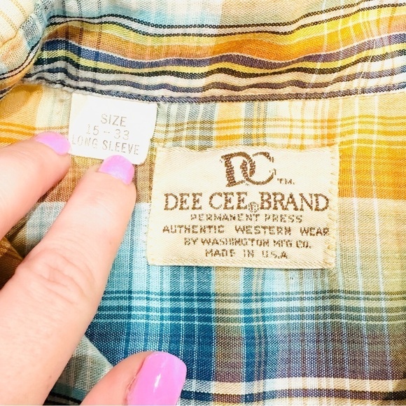 Vintage Dee Cee Brand Authentic Western Wear Orange Blue Pearl Button Down Shirt - Picture 4 of 8